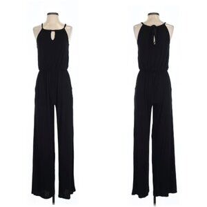 Kaileigh Black Tie Halter Jumpsuit Keyhole Front Size XXL